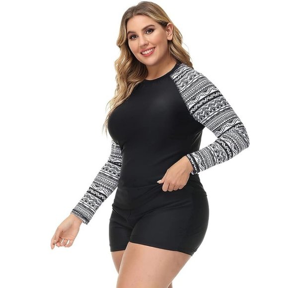 Hanna Nikole Two Piece Rash Guard Long Sleeve Shorts Swim Set - Size 22W *NWOT* - Picture 4 of 10